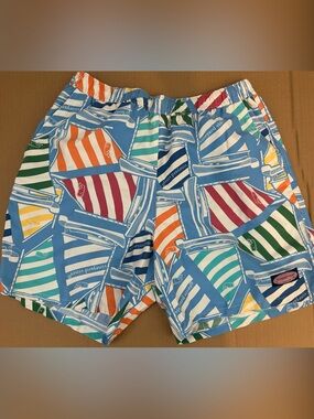 Vineyard Vines Multi-Striped Sailboat Swim Shorts - Blue Base